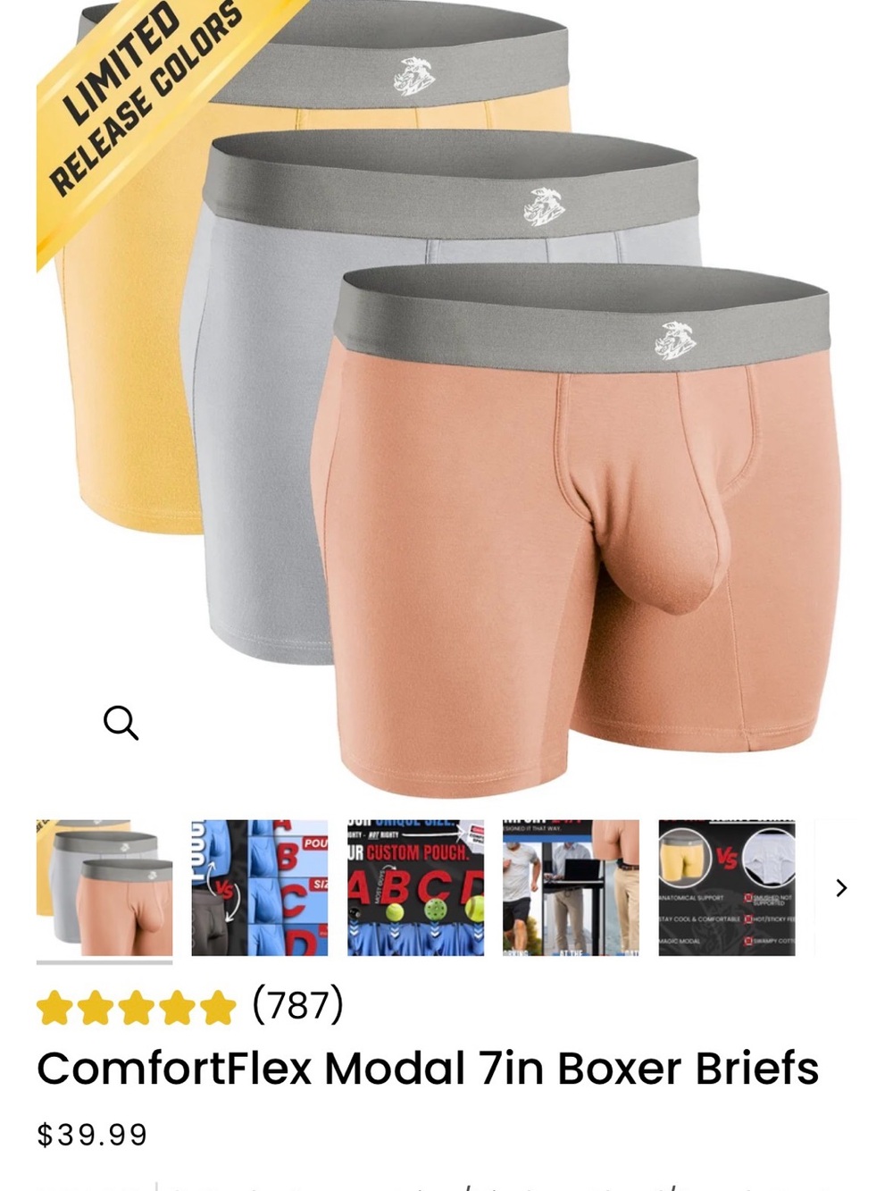 Real Men Apparel (RMAC) 3-Pack 7in Boxer Briefs - Peach, Gray, Yellow